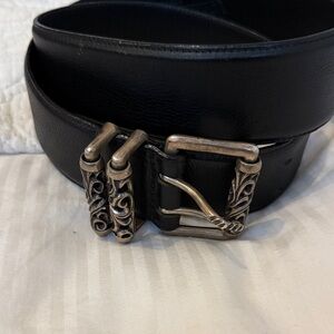 Chrome hearts black Leather Belt with Ornate Buckle 36